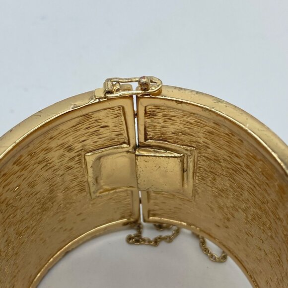 Vtg J. Crew Wide Bracelet Starburst Atomic Rhinestone Green Enamel Hinged Bangle - Picture 11 of 11